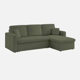 Blaues Cord-Samt Ecksofa Schlafsofa 3-Sitzer umkehrbar mit Bettkasten