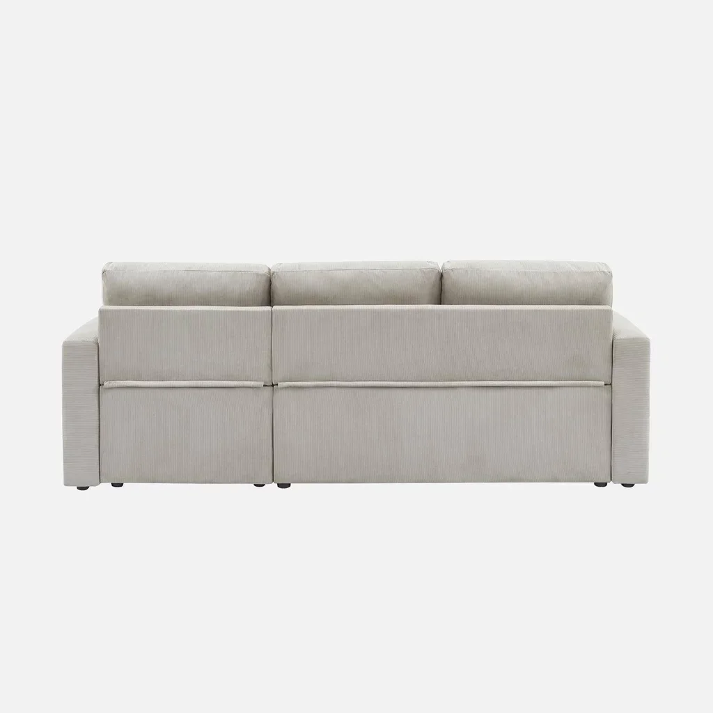 Blaue Cord-Samt Ecksofa mit Schlaffunktion 3-Sitzer mit reversiblem Longchair und Stauraum - modernes Wohnzimmermöbel