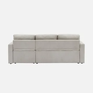 Blaue Cord-Samt Ecksofa mit Schlaffunktion 3-Sitzer mit reversiblem Longchair und Stauraum - modernes Wohnzimmermöbel