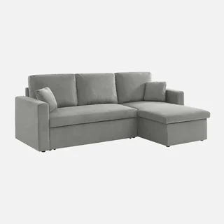 Blaues Cord-Samt Ecksofa mit Schlaffunktion 3-Sitzer mit verstellbarer Ottomane und Stauraum