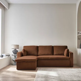 Blaue Samt Ecksofa mit Schlaffunktion 3-Sitzer mit Stauraum - IDA