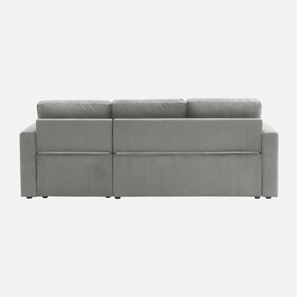 Blaues Cord-Samt Ecksofa mit Schlaffunktion 3-Sitzer mit verstellbarer Ottomane und Stauraum