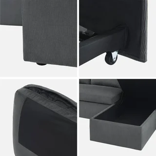 Blaue Samt Ecksofa mit Schlaffunktion 3-Sitzer mit reversiblem Recamiere und Bettkasten