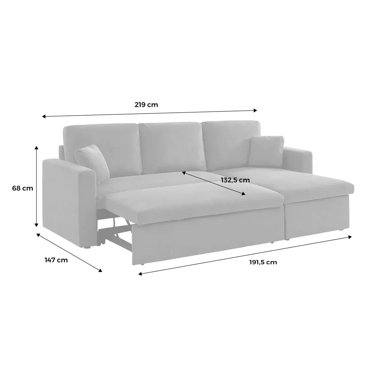 Blaue Cord-Samt Ecksofa mit Schlaffunktion 3-Sitzer mit reversiblem Longchair und Stauraum - modernes Wohnzimmermöbel