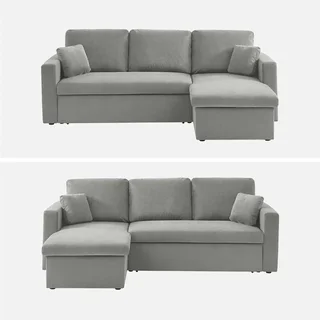 Blaues Cord-Samt Ecksofa mit Schlaffunktion 3-Sitzer mit verstellbarer Ottomane und Stauraum