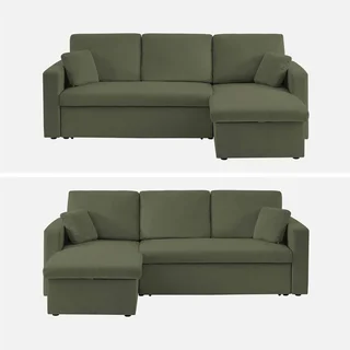Blaues Cord-Samt Ecksofa Schlafsofa 3-Sitzer umkehrbar mit Bettkasten