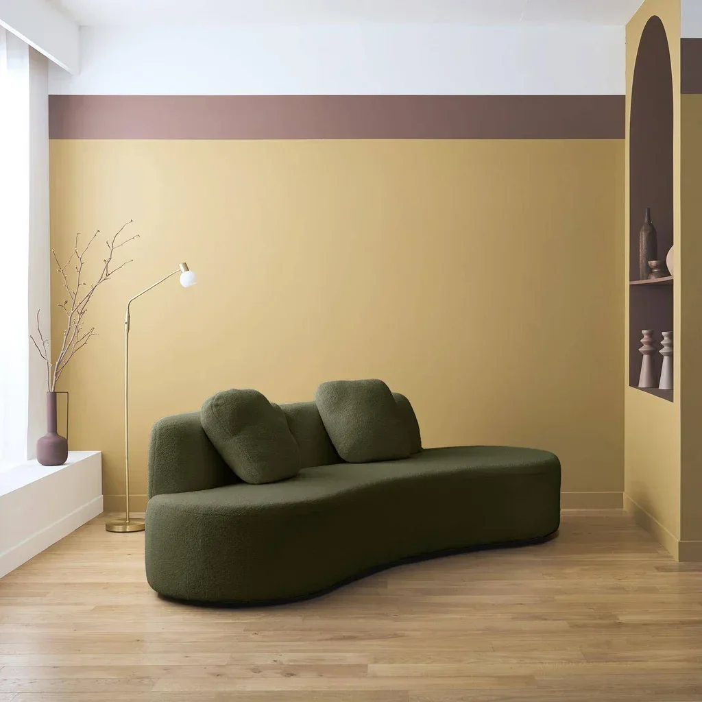 Divano Design Organico Wave 3 Posti Bouclé con Cuscini - Arredamento Moderno Soggiorno