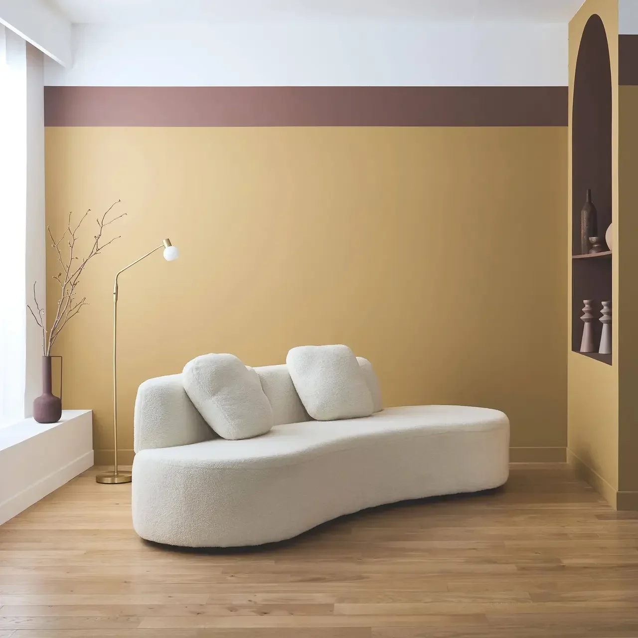 Canapé design organique 3 places bouclette Wave avec coussins déhoussables