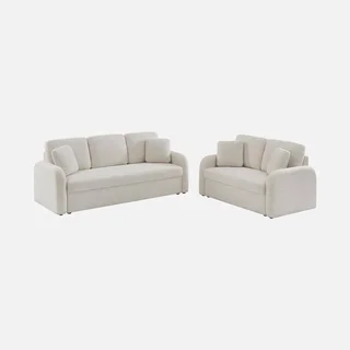 Milano two-seater sofa soft boucle fabric gentle curves minimalist