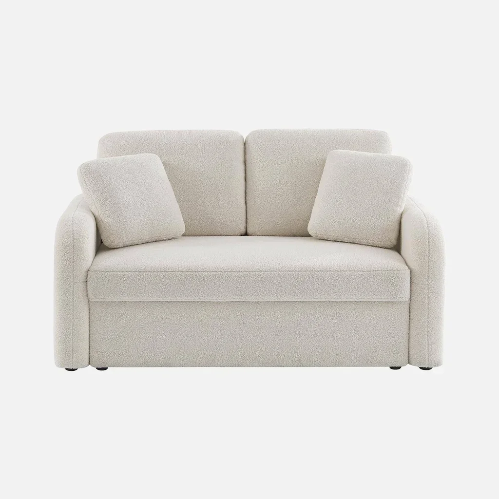 Milano two-seater sofa soft boucle fabric gentle curves minimalist