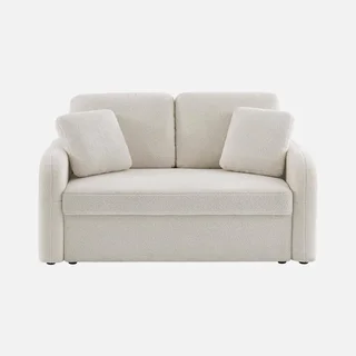 Milano two-seater sofa soft boucle fabric gentle curves minimalist