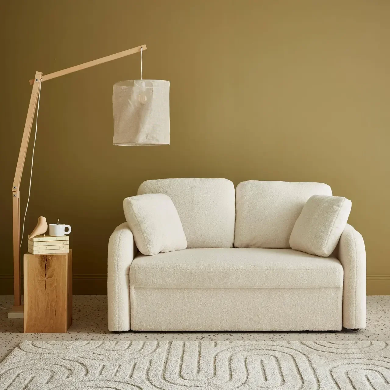 Canapé deux places Milano tissu bouclette courbes douces minimaliste