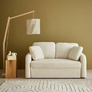Milano two-seater sofa soft boucle fabric gentle curves minimalist