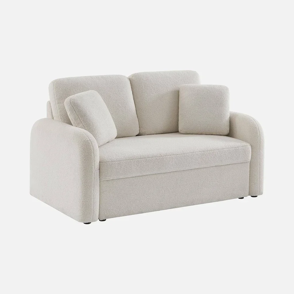 Milano two-seater sofa soft boucle fabric gentle curves minimalist