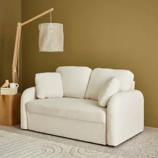 Milano two-seater sofa soft boucle fabric gentle curves minimalist