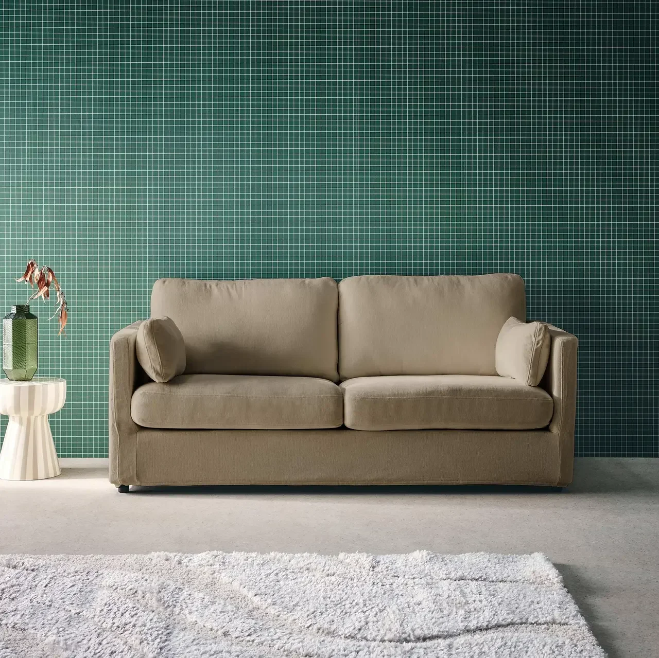 2 Seater Sofa Removable Cover Grey Fabric Contemporary Living Room