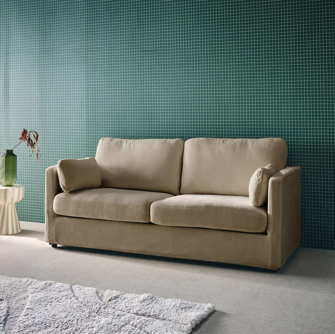 2 Seater Sofa Removable Cover Grey Fabric Contemporary Living Room