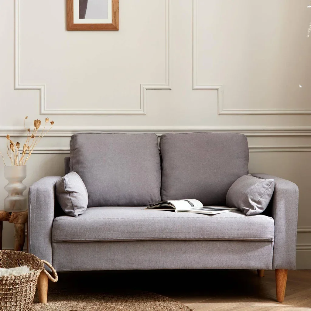 2-Sitzer Sofa Bjorn Dunkelgrau Skandinavisches Holz Stoff Komfort