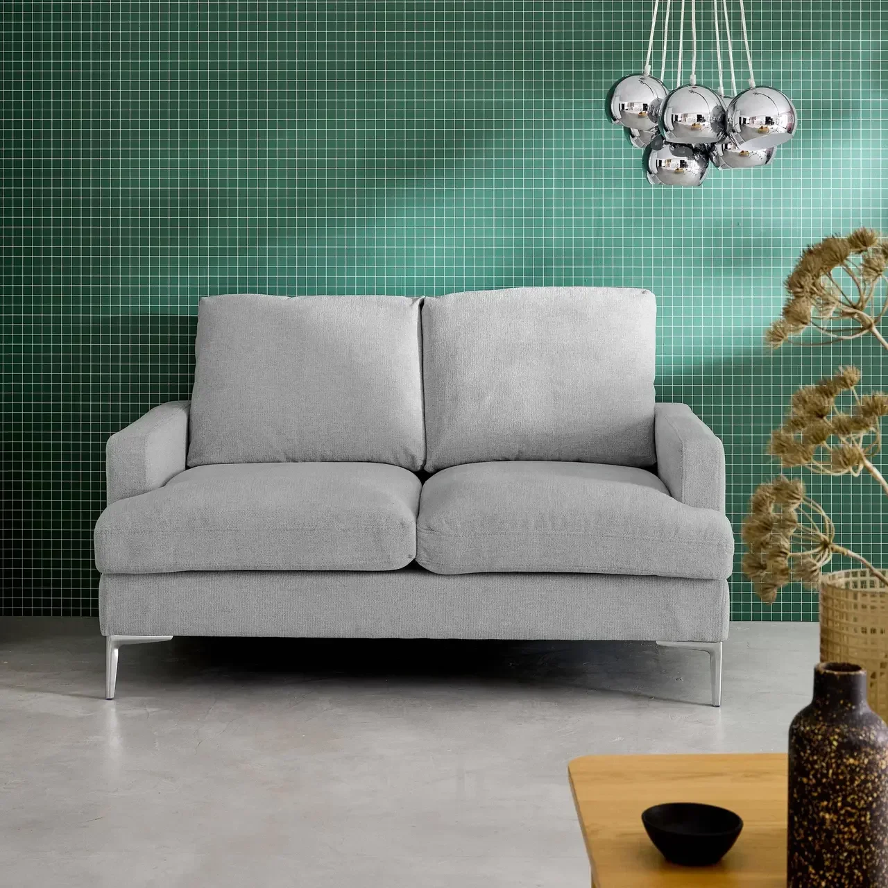 Moderner heller Stoff Zweisitzer Sofa bequem Wohnzimmer zeitgenössisches Design