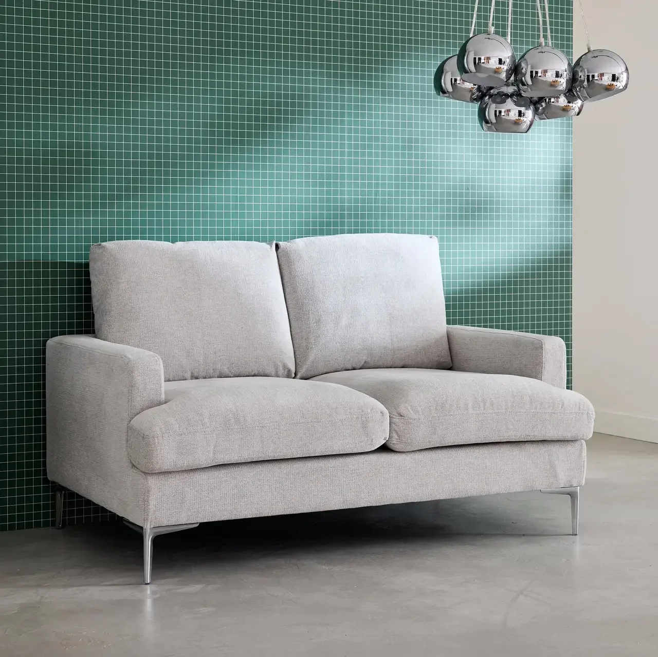 Canapé deux places tissu beige design contemporain salon confort