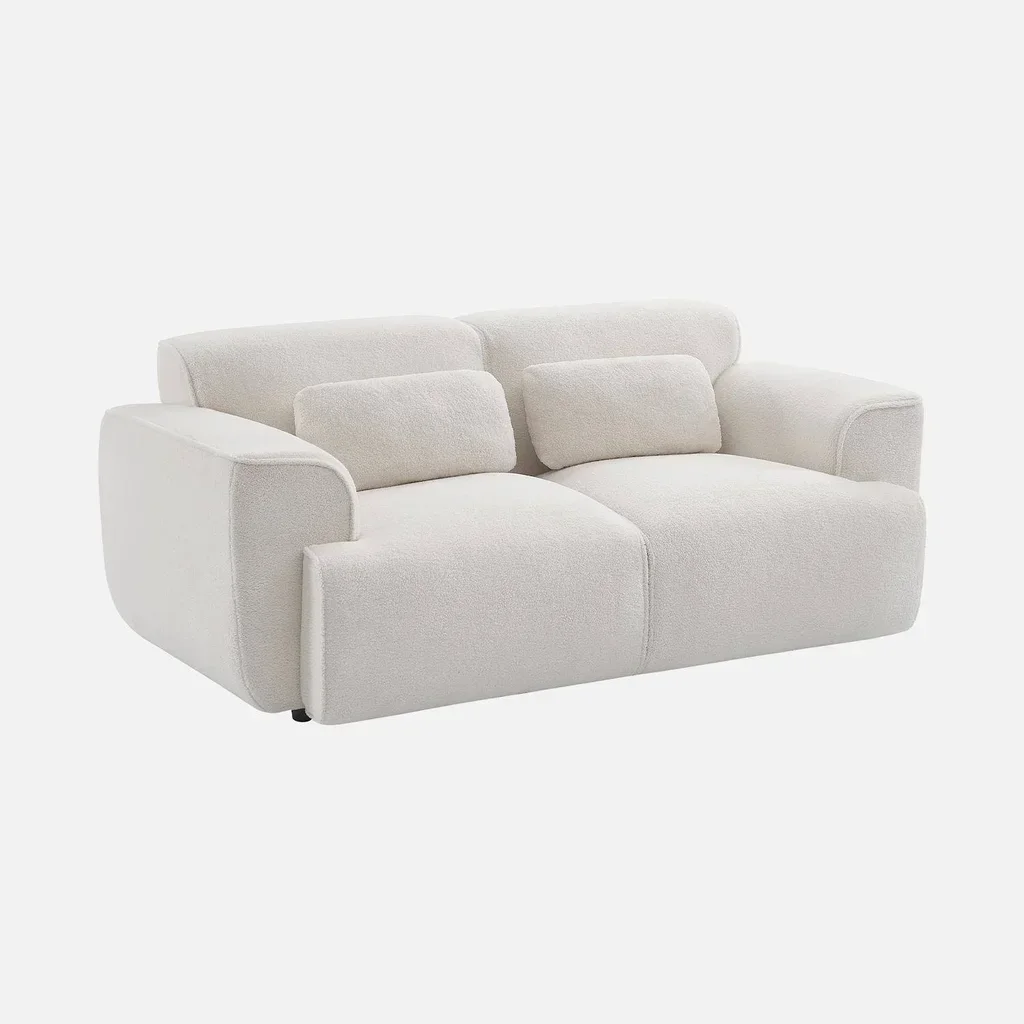 Sofá Wallas 2 Plazas Tela Boucle Crema Diseño Minimalista Salón