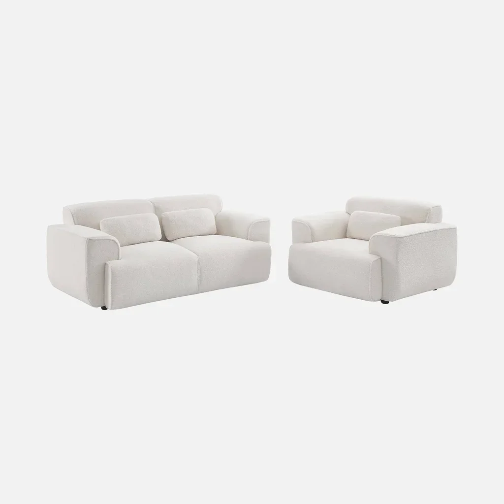 Sofá Wallas 2 Plazas Tela Boucle Crema Diseño Minimalista Salón