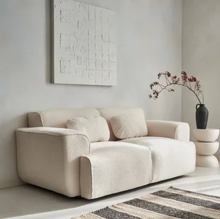 Divano Wallas 2 Posti Tessuto Boucle Crema Design Minimalista Soggiorno