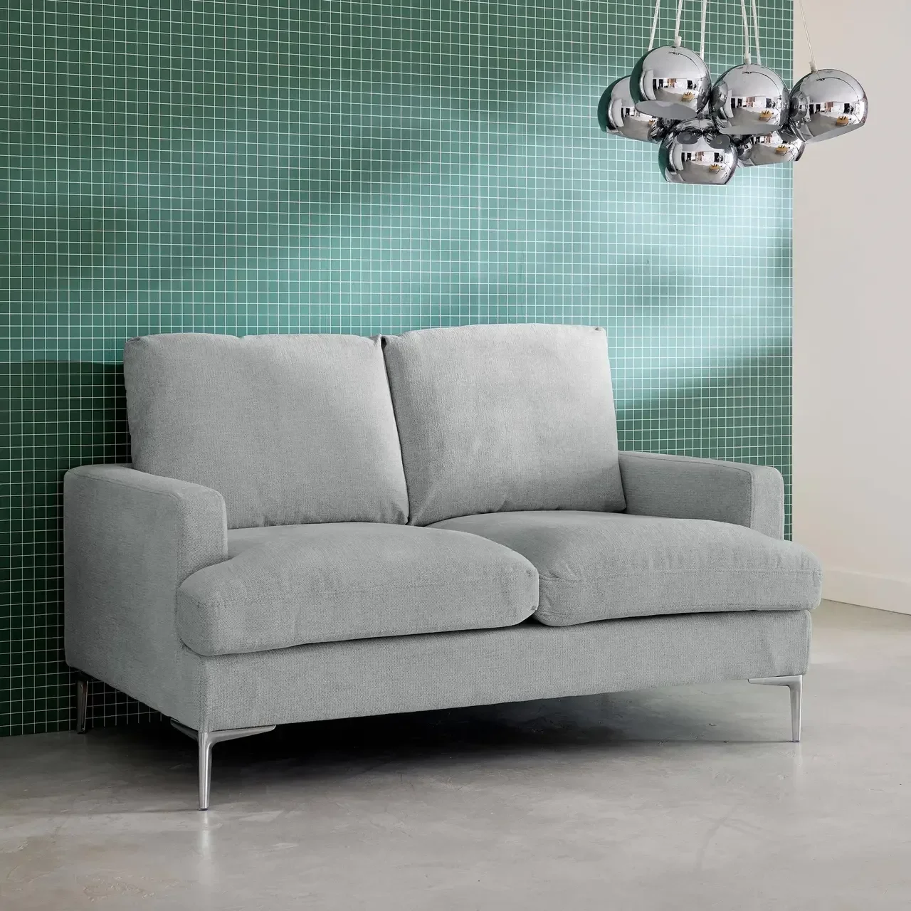 Moderner heller Stoff Zweisitzer Sofa bequem Wohnzimmer zeitgenössisches Design