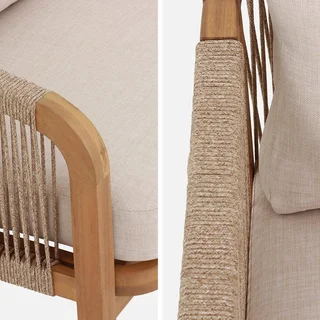 Canapé jardin 3 places bois acacia cordes tissu beige Parana
