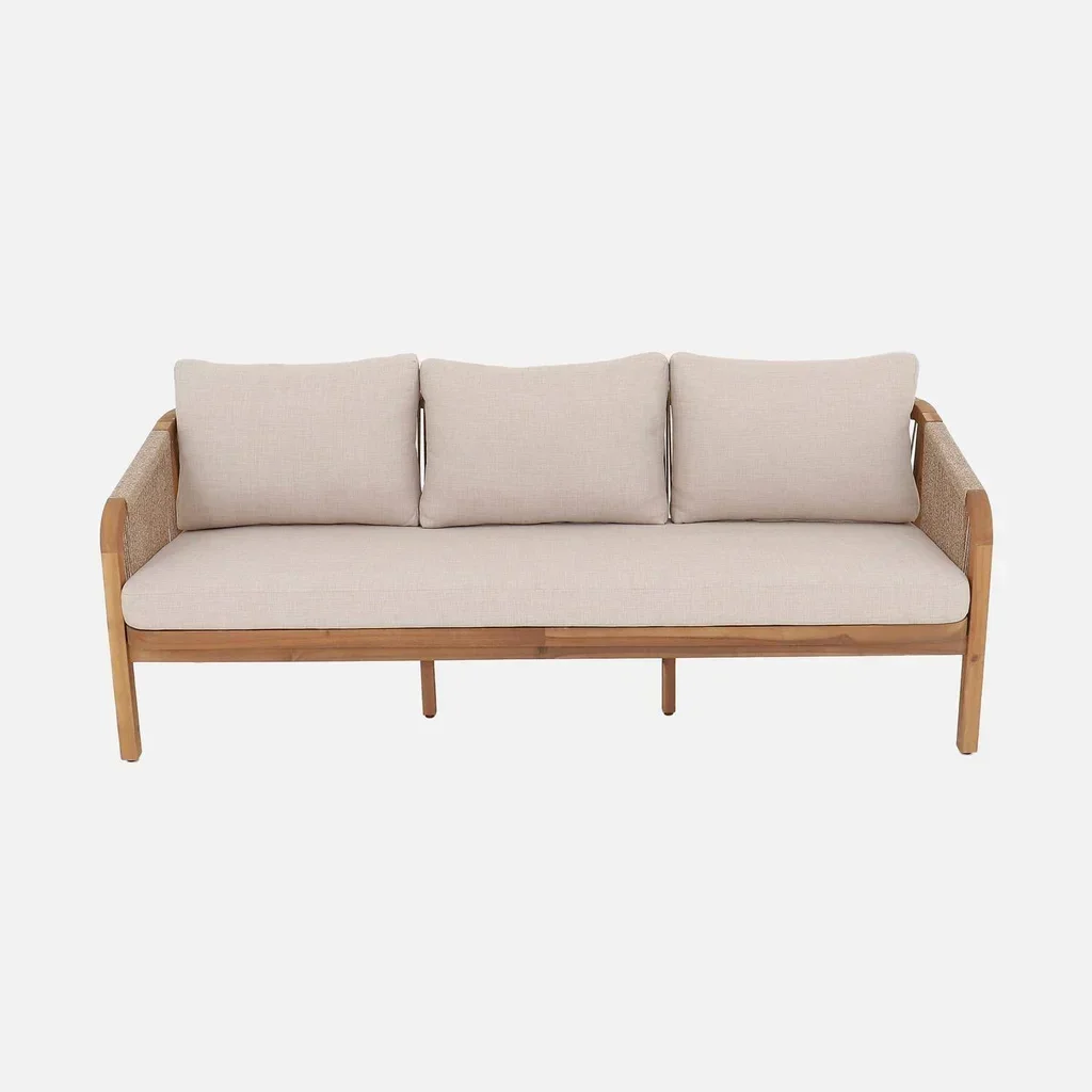 Canapé jardin 3 places bois acacia cordes tissu beige Parana