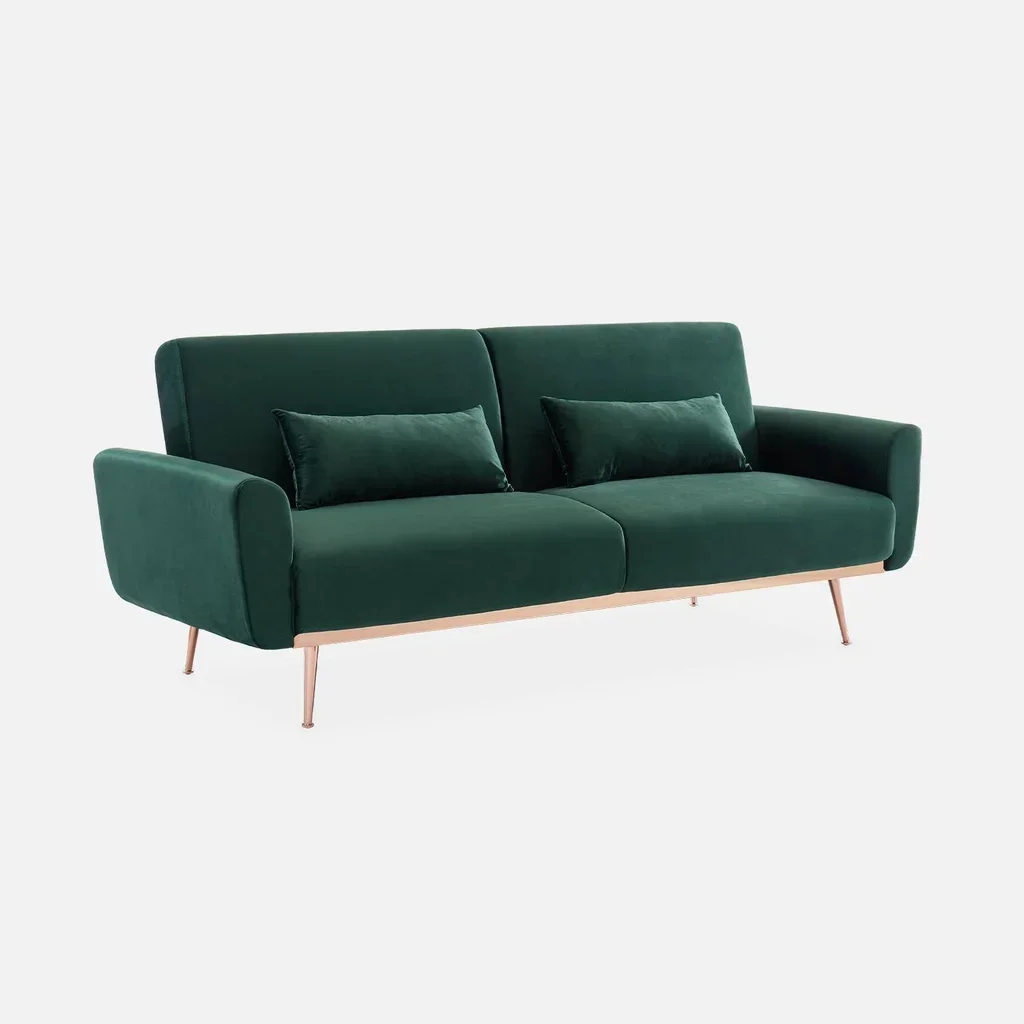 3-Sitzer Schlafsofa Oskar Blau Samt Skandinavisches Design