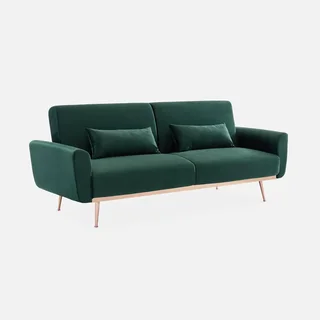 3-Sitzer Schlafsofa Oskar Blau Samt Skandinavisches Design