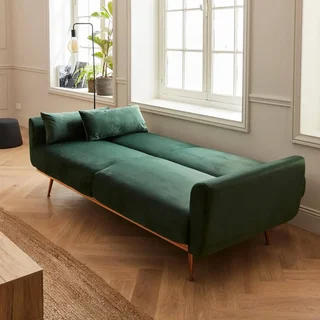 3-Sitzer Schlafsofa Oskar Blau Samt Skandinavisches Design