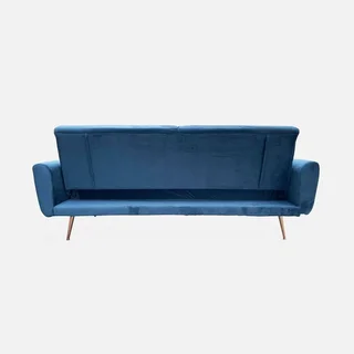 Schlafsofa Oskar 3-Sitzer blau Samt Holzgestell
