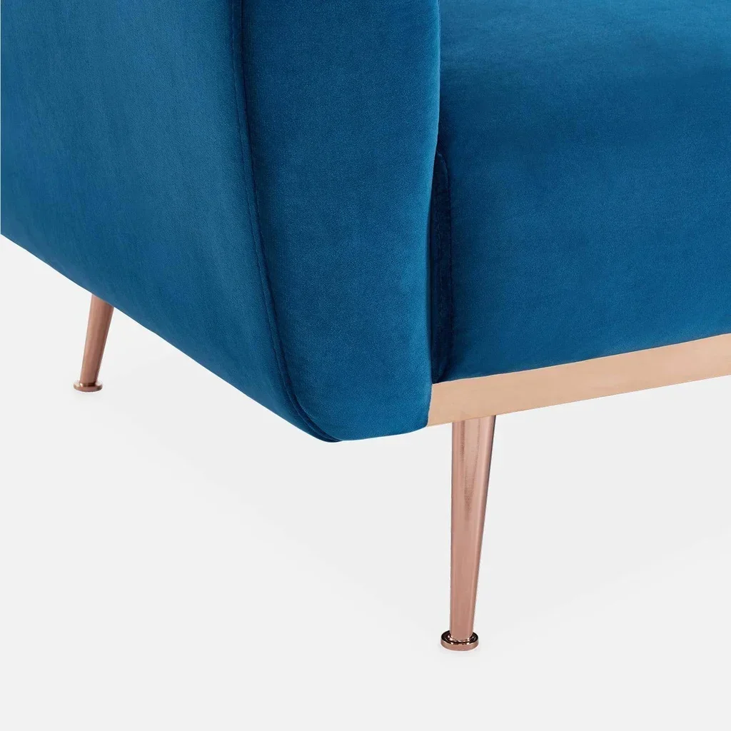 Schlafsofa Oskar 3-Sitzer blau Samt Holzgestell