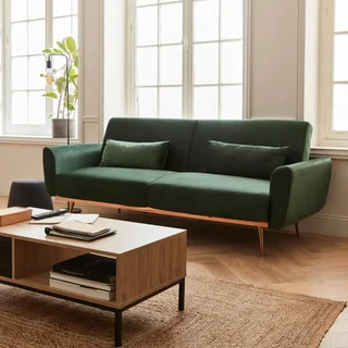 3-Sitzer Schlafsofa Oskar Blau Samt Skandinavisches Design