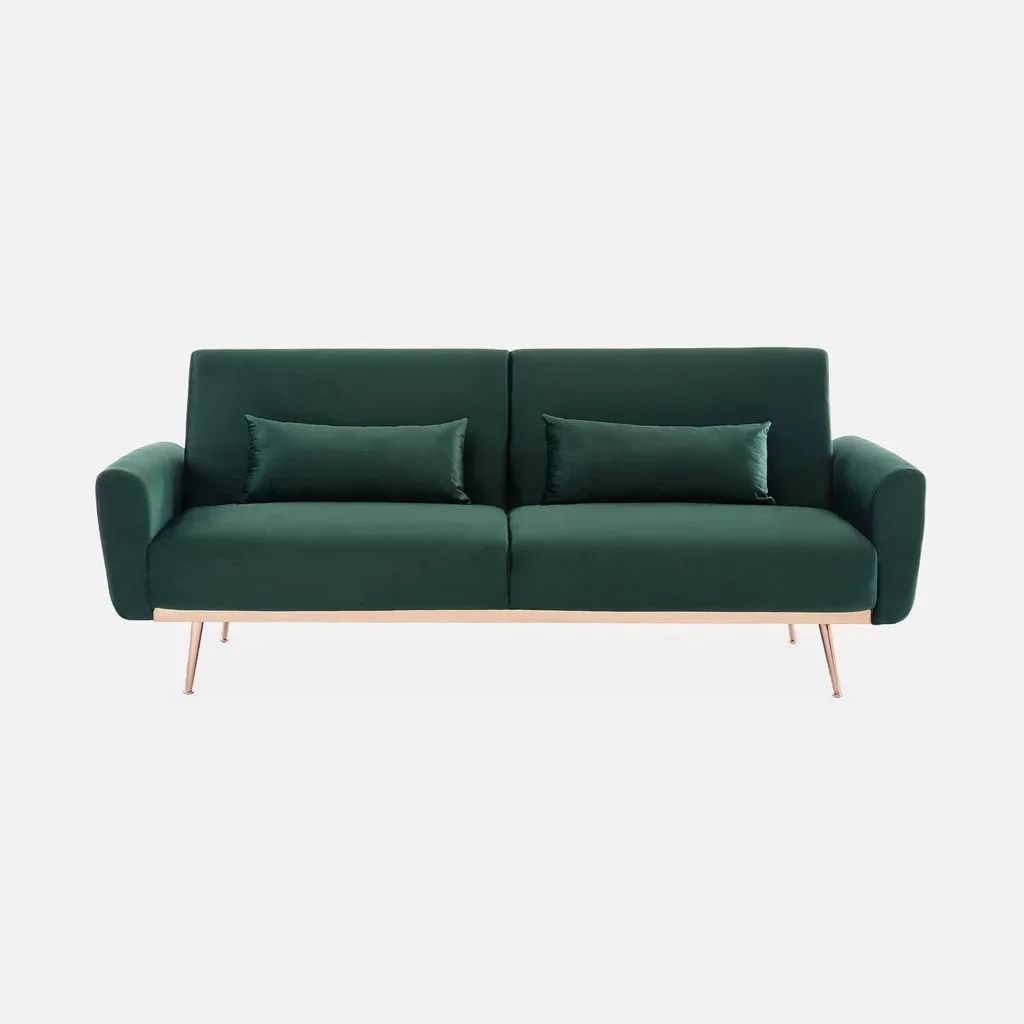 3-Sitzer Schlafsofa Oskar Blau Samt Skandinavisches Design