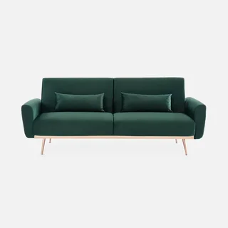 3-Sitzer Schlafsofa Oskar Blau Samt Skandinavisches Design