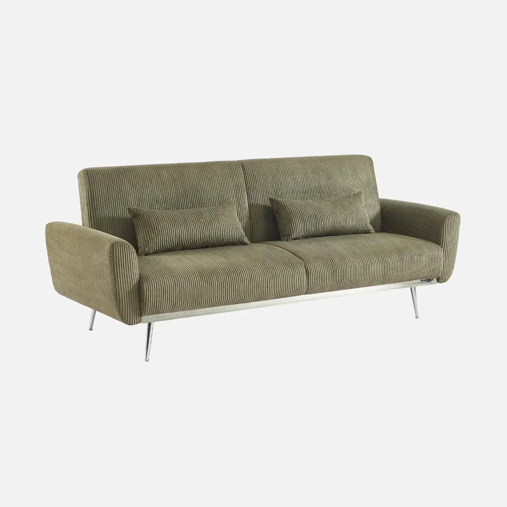 Sofá-cama Oskar 3 lugares veludo canelado design escandinavo conversível