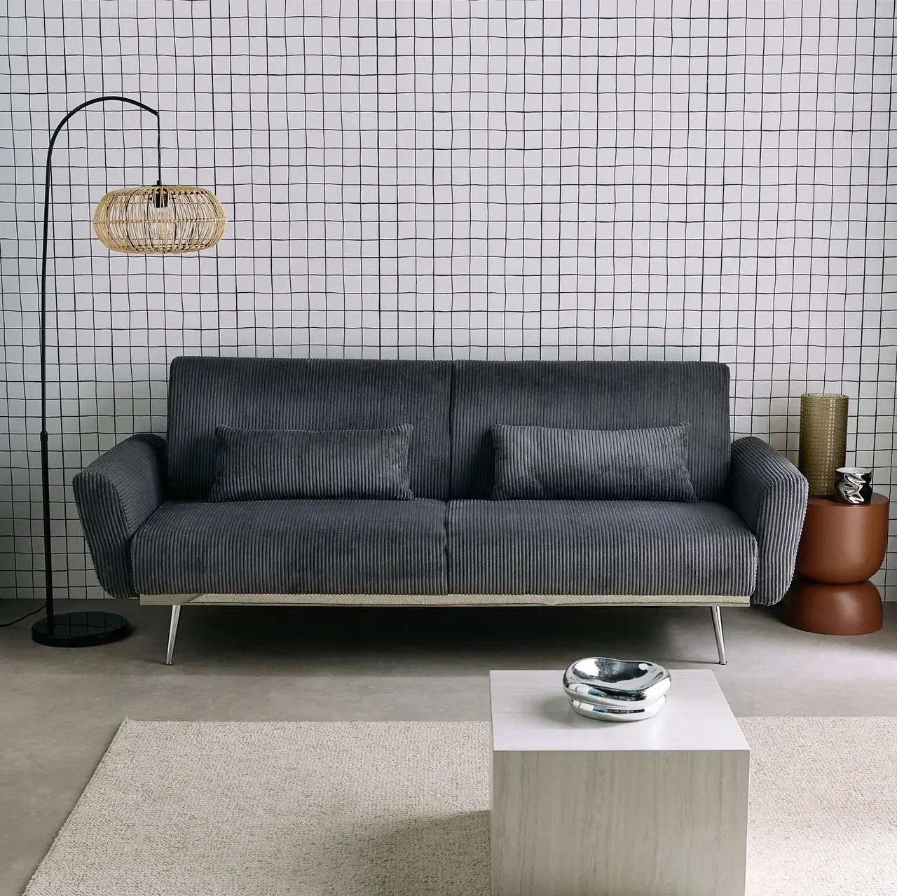 Sofá-Cama 2-3 Lugares Veludo Cotelê Oskar Design Escandinavo Convertível