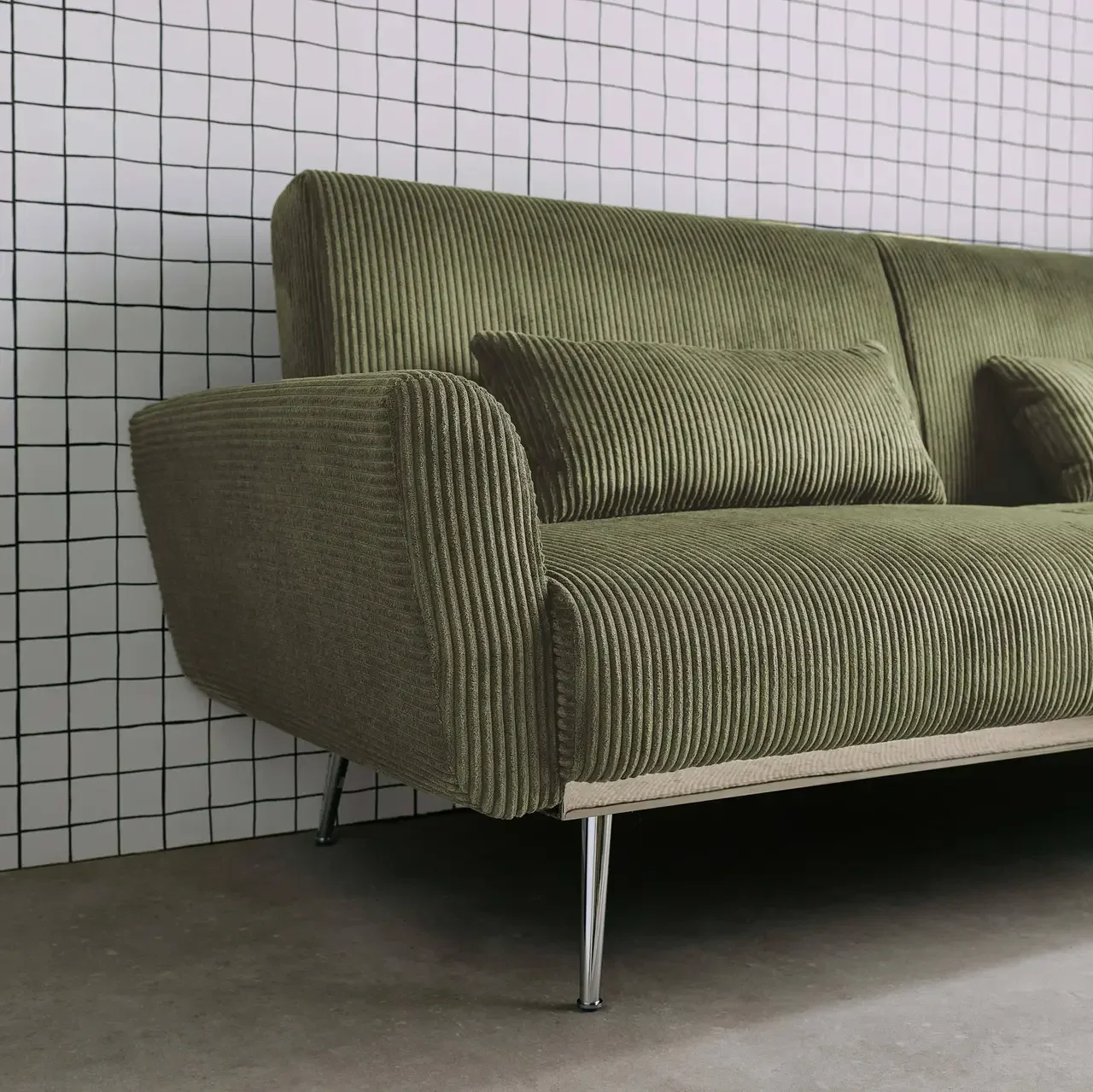 Sofá-cama Oskar 3 lugares veludo canelado design escandinavo conversível