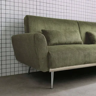 Sofá-cama Oskar 3 lugares veludo canelado design escandinavo conversível