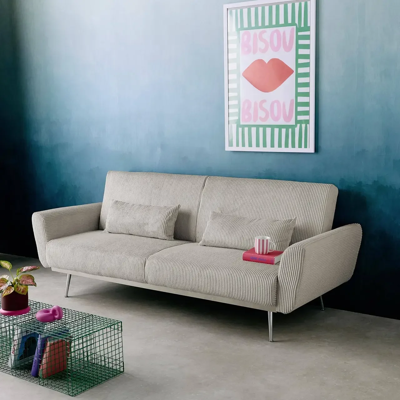 Sofá-Cama Veludo Cotelê Oskar 2-3 Lugares Convertível Design Escandinavo