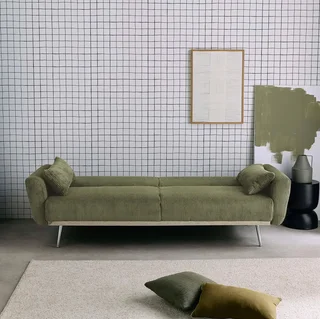 Sofá-cama Oskar 3 lugares veludo canelado design escandinavo conversível