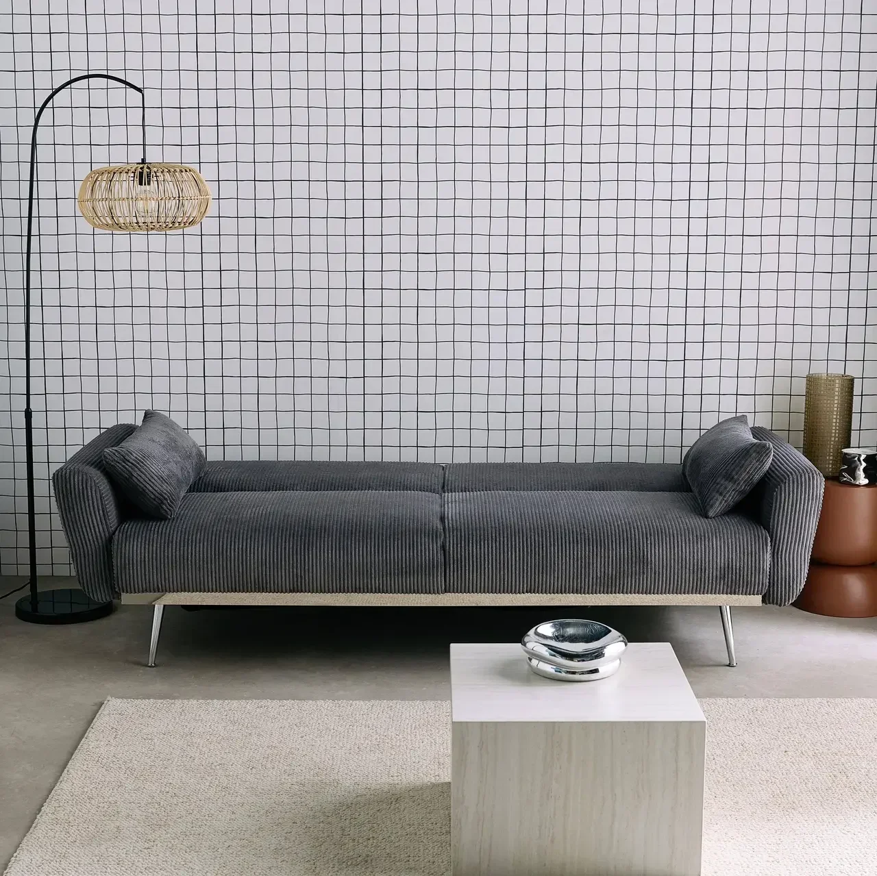 Sofá-Cama 2-3 Lugares Veludo Cotelê Oskar Design Escandinavo Convertível