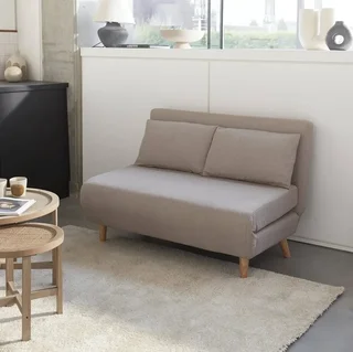 Sofá-cama conversível Guesta 2 lugares bege estilo escandinavo com pés de madeira