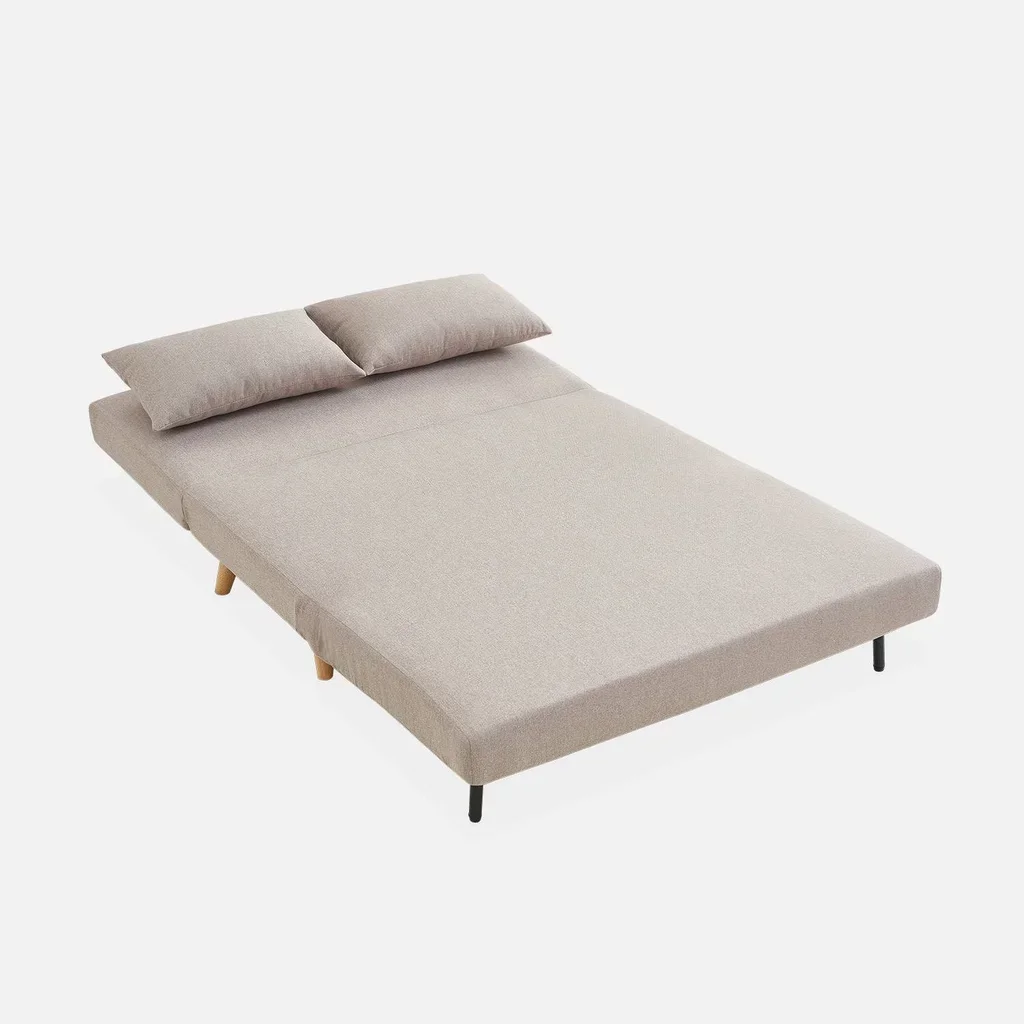 Sofá cama convertible Guesta 2 plazas beige estilo escandinavo con patas de madera
