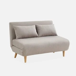 Sofá-cama conversível Guesta 2 lugares bege estilo escandinavo com pés de madeira