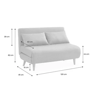 Sofá-cama conversível 2 lugares bege estilo escandinavo com pés de madeira de hevea