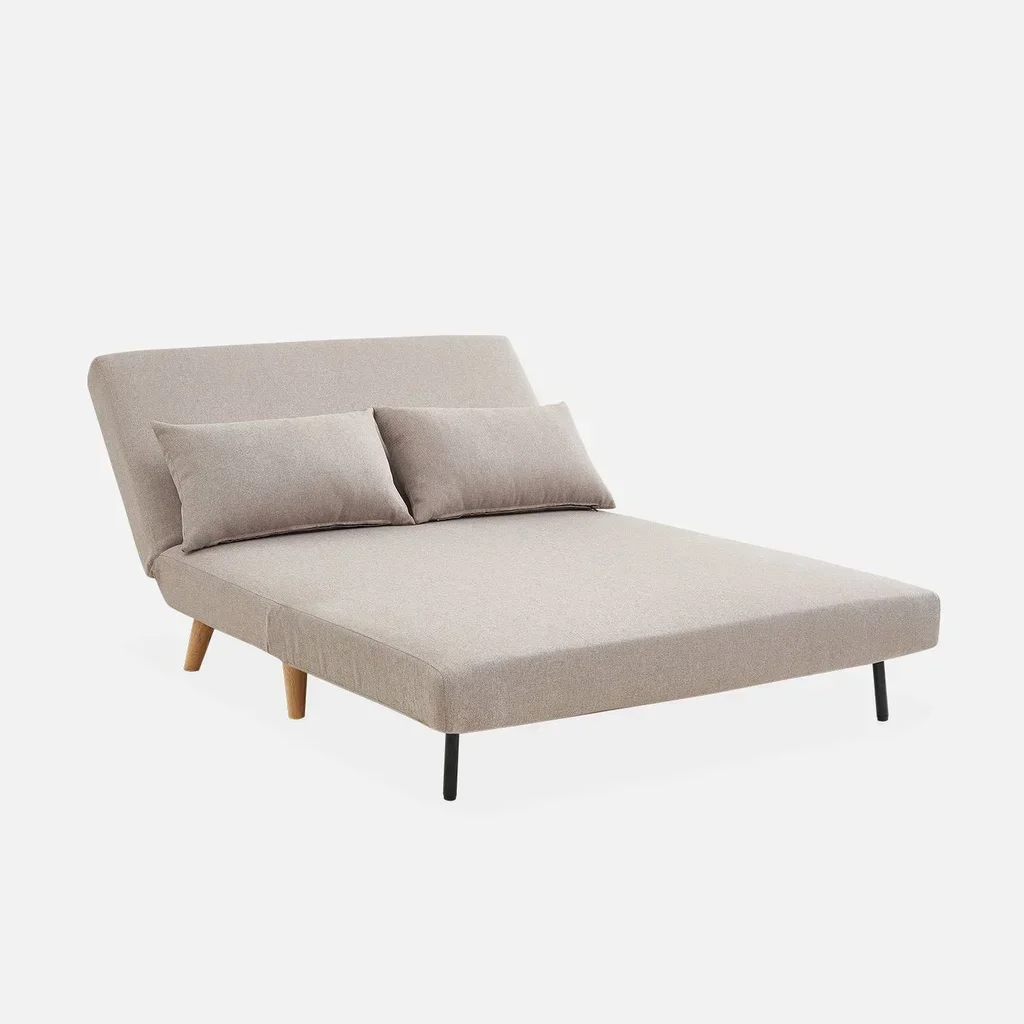 Sofá cama convertible Guesta 2 plazas beige estilo escandinavo con patas de madera